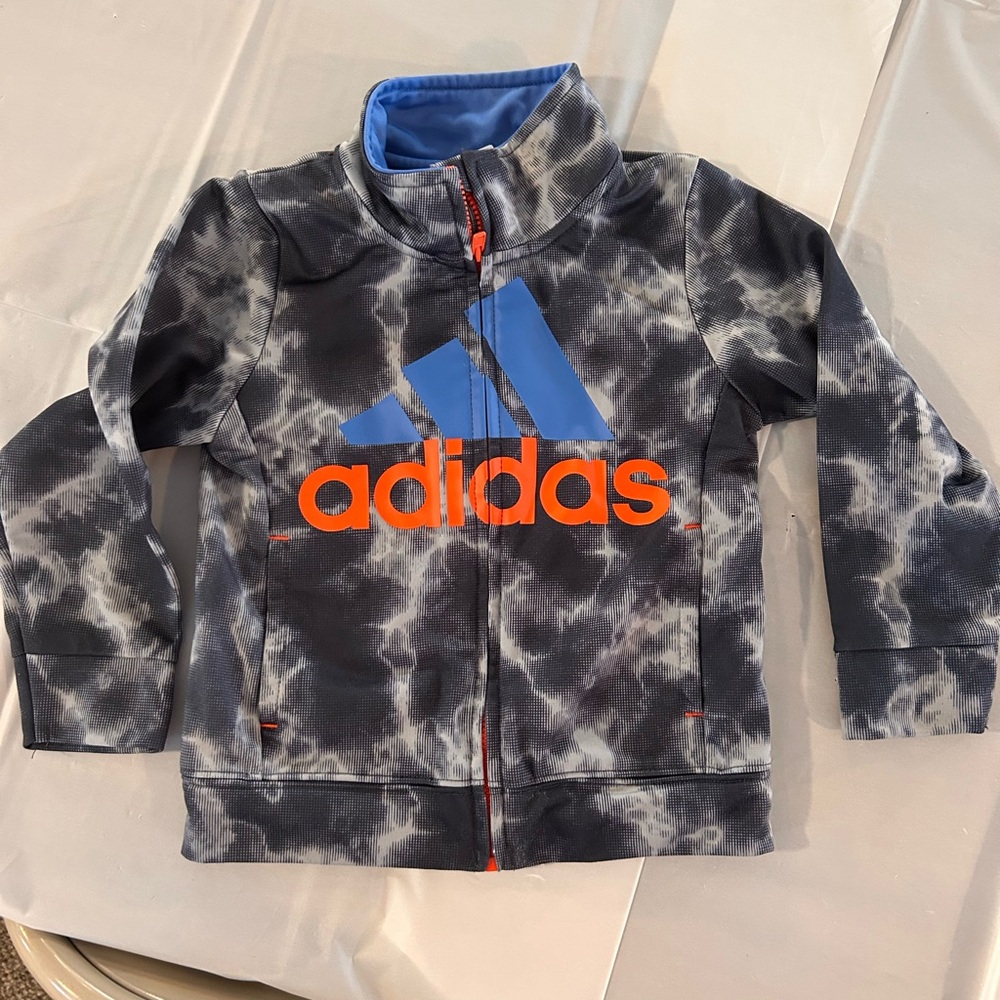 Adidas Track Jacket Boy’s 2T Gray Blue Orange Big Logo Full Zip Athletic Style
